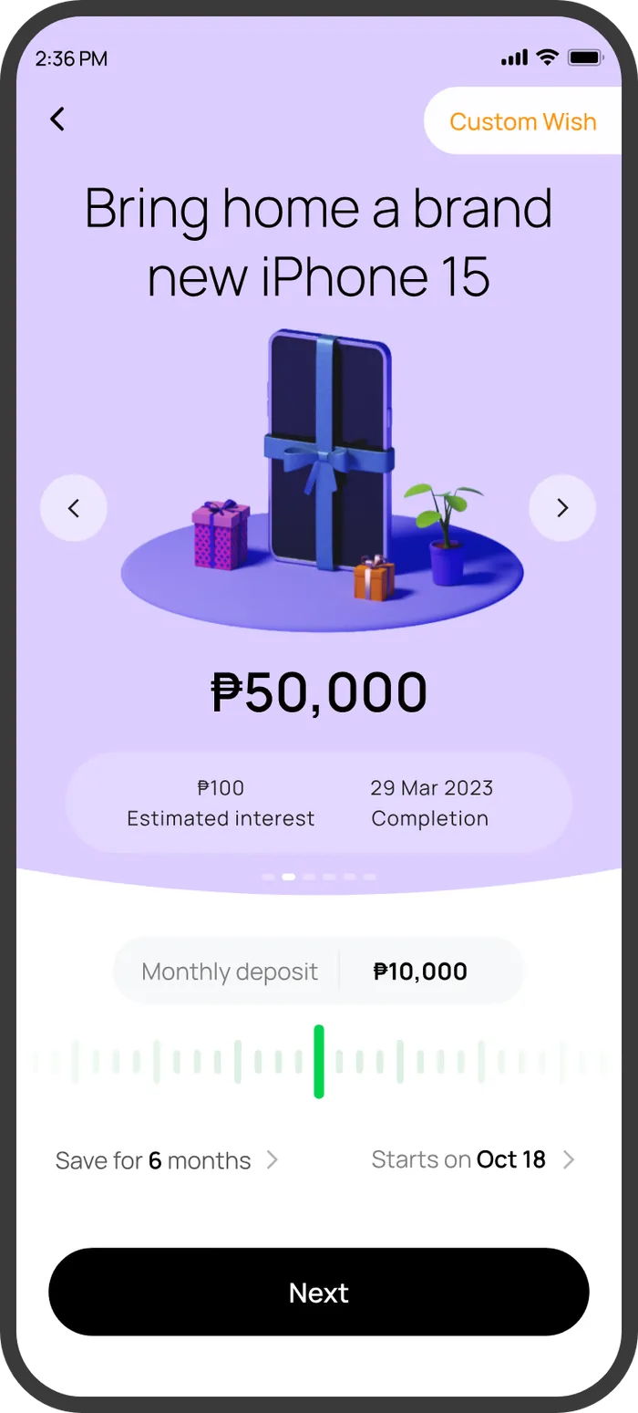 Default wish screen: Bring home a brand new iPhone 15, ₱50,000