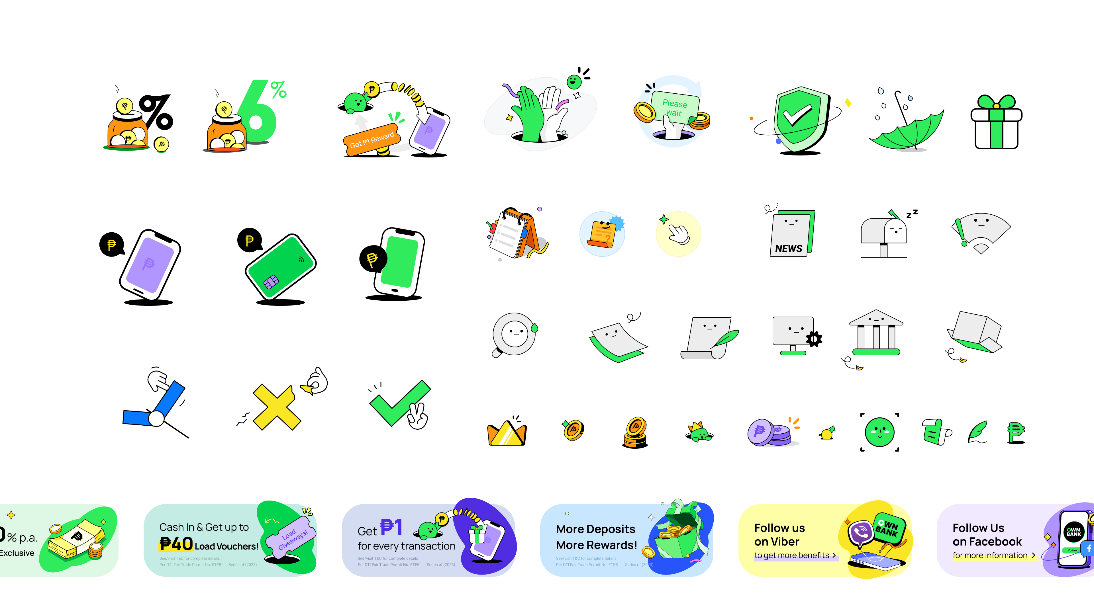 Illustration and icon library, plus a set of promotional banners