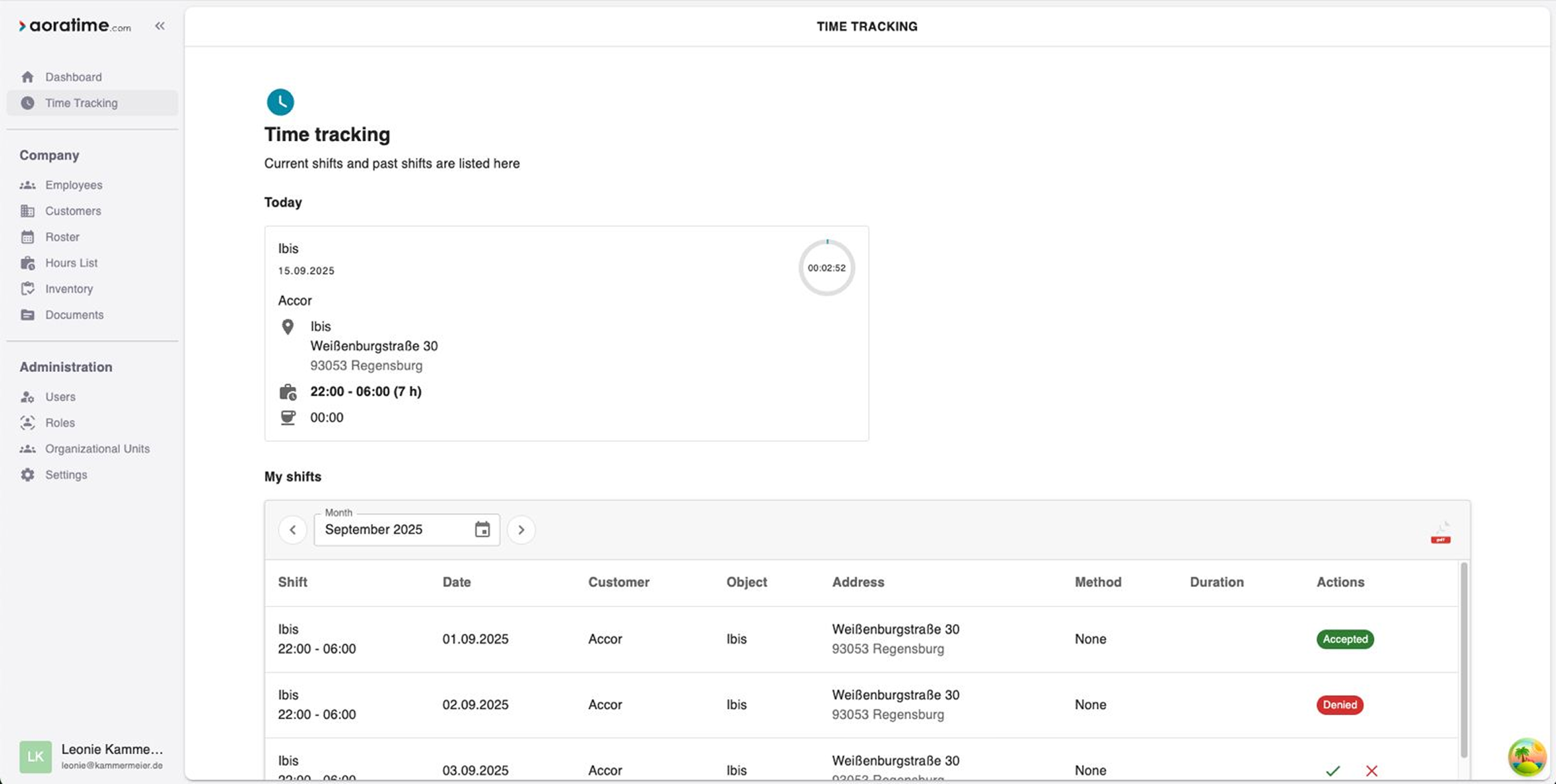 Original AoraTime web dashboard, view 1